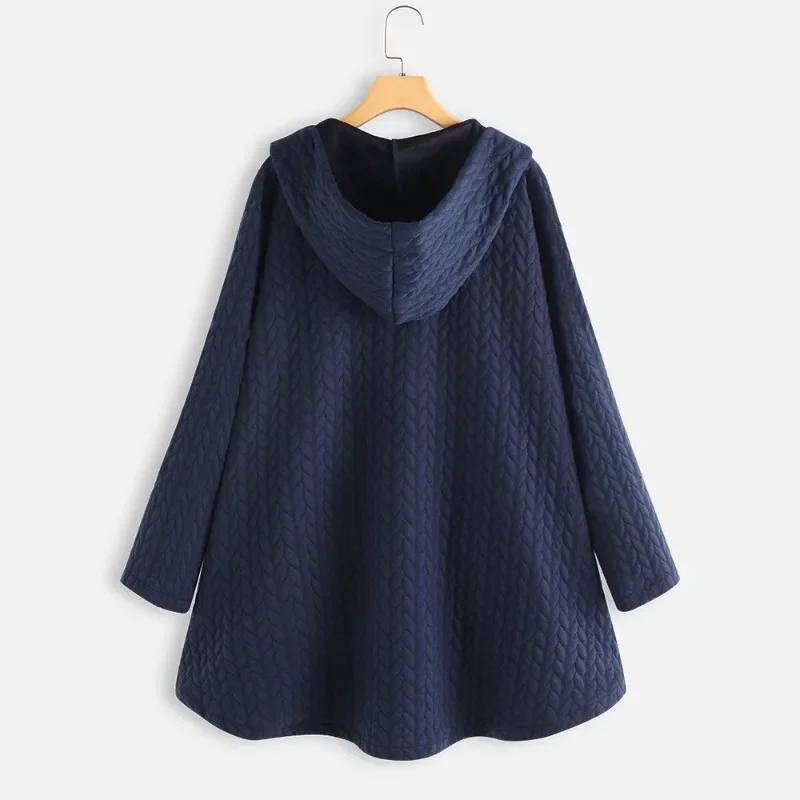 Women's Button Hooded Coat Oversize Irregular Long Hooded Jacket with Pockets Oversized Outwears Winter Goth Vintage Cardigan
