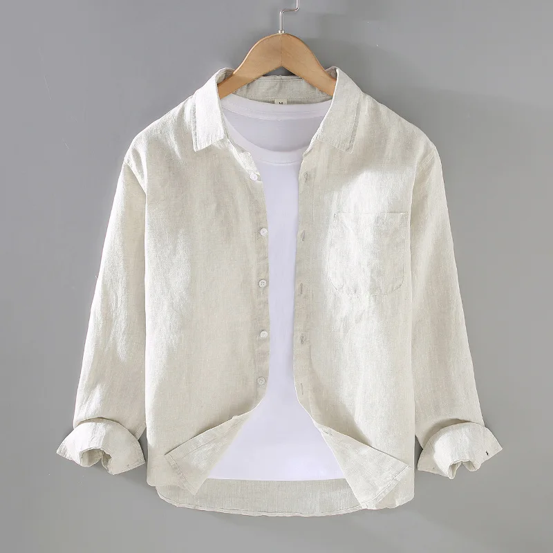 

Men's Spring Summer Thin Pure Linen Long Sve irt Loose Casual Cotton Linen Top Breathable Outerwear Youth Faion Daily ...