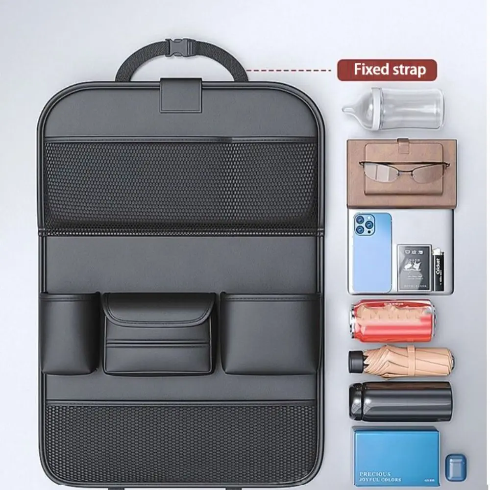 

High Quality 8 in 1 Car Seat Back Storage Bag with Foldable Tray Multifunctional Tablet Holder Tissue Box Car Accessories