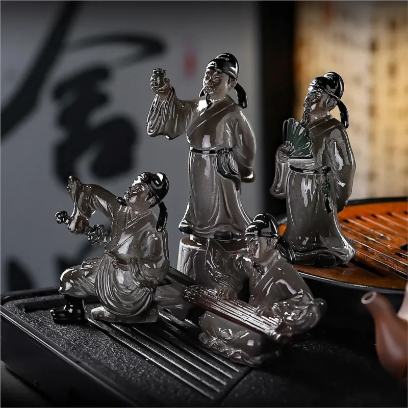 Color-changing Poet Li Bai Resin Tea Pet Small Ornament Tea Table Decoration Tea Pet Kung Fu Tea Ancient Character OrnamentZI290