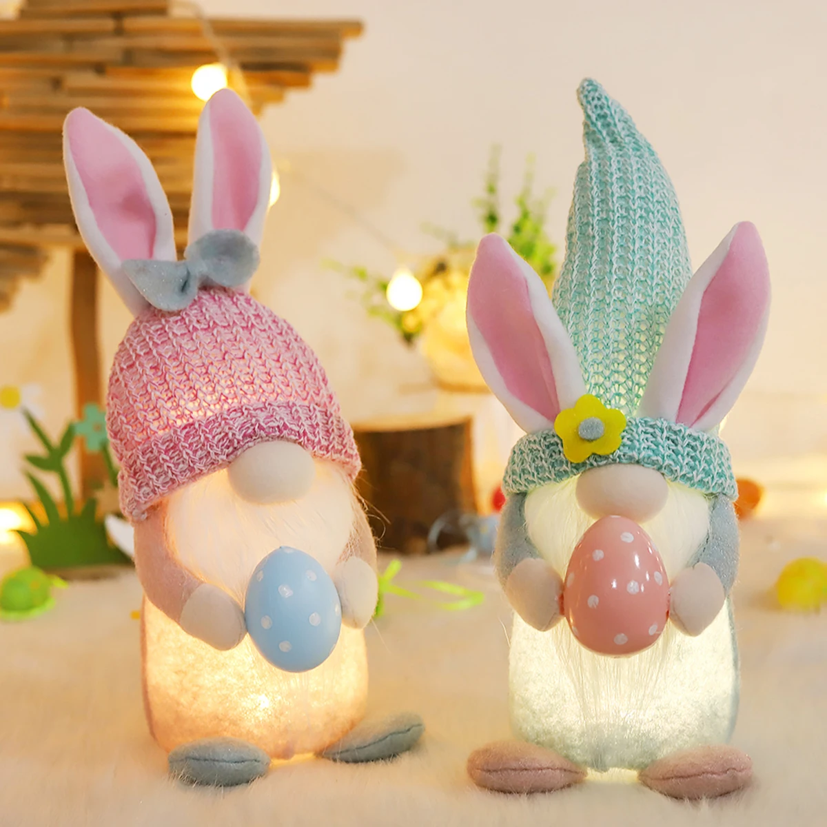 Easter Rabbit Ear with Light Luminous Faceless Gnome Dwarf Dolls Easter Decoration 2024 Rabbit Year Gift Kids Rabbit Toy