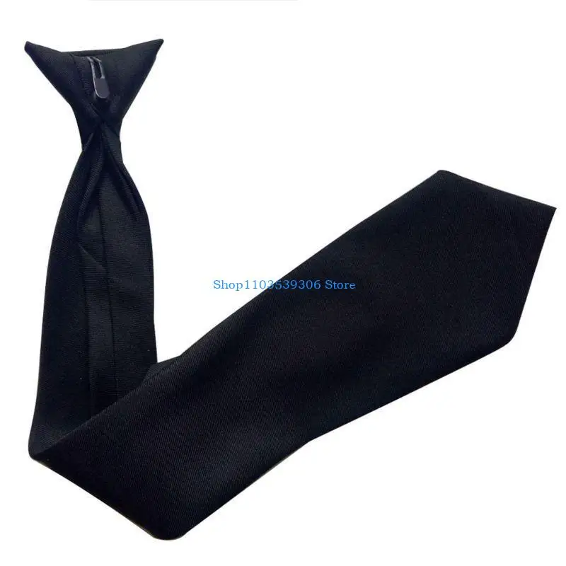 

400A 50x8cm Mens Uniform Solid Black Color Imitation Silk Clip-On Pre-Tied Neck Ties