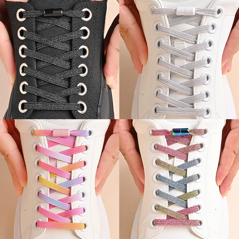 

2 pairs/4 pairs No Tie Shoe Laces Colorful Buckle Golden Shoelaces Pearl Light Colorful Fashion Without Ties Elastic Laces ﻿