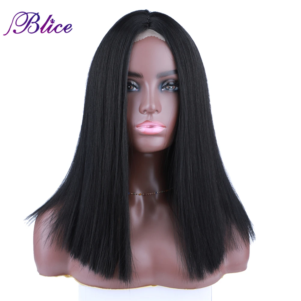 Blice Straight Women Wig Synthetic Medium length Hair Extensions Natural Top Hair Line With Elastic Net Inside Classical Style