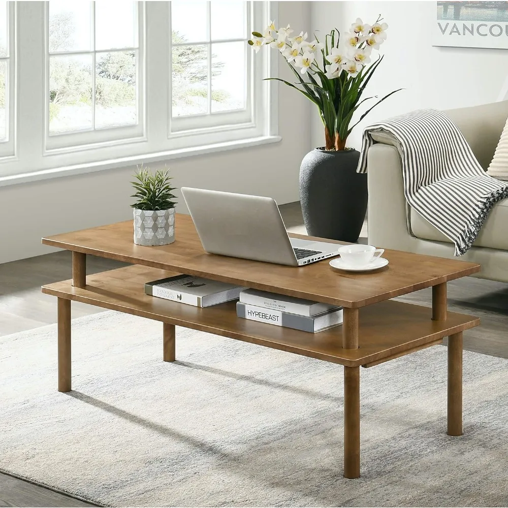 Wood Coffee Table,47 Inch Wooden Modern Center Table, 3 in 1 Coffee Tables with Storage,Coffee Tables