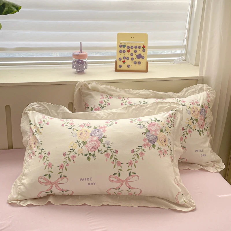 Bonenjoy Pillow Cover Lace Pillowcase Floral Cushion Cover 48x74cm Pillow Case Home Bed Pillowslip 2pcs Pillowsham kissenbezug