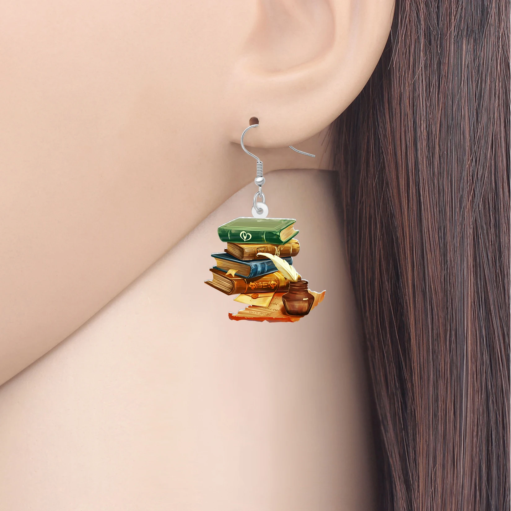 BONSNY Acrylic Retro Stacked Books Dangle Vintage Bookpile Jewelry Nostalgic Bookish Gifts For Women Girls Reader Charms