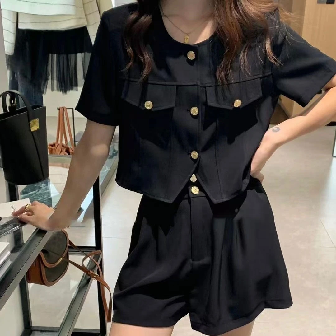 

Black Casual Loose Women's Short Sets 2 Pieces Cheap Offers Novelty In Light Female Shorts Summer Fashion 2025 Tailor Outfits