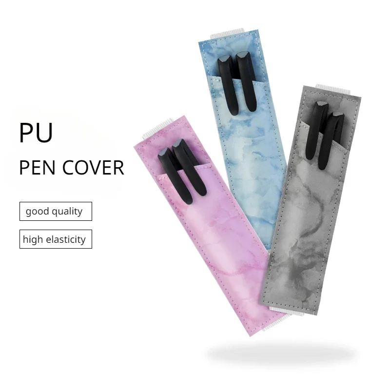 1PC Fashion Simple Color Marbling Leather Pen Bag Signature Pen Cover with Portable Elastic Bandage Notebook Tablet Pen Holder