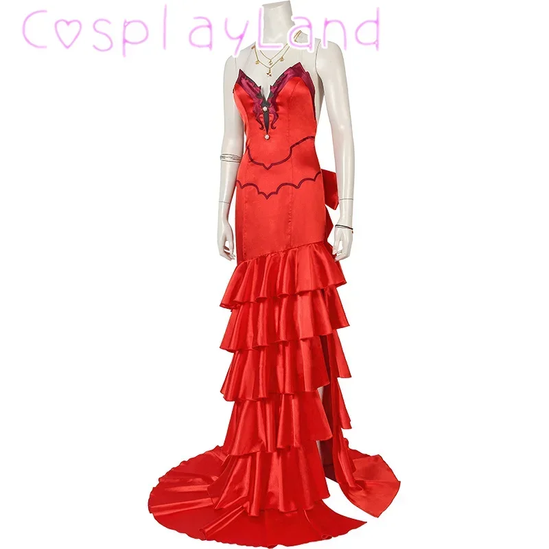 

Aerith Dress Game FF7 Aerith Cosplay Costume Halloween Birthday Party Ball Dress Red Long Strapless Sexy Women Fashion Dress