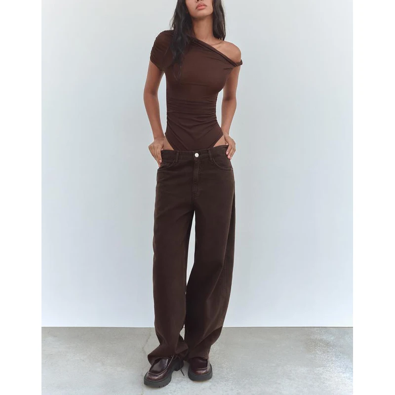 여성용 하이웨이스트 루즈핏 코튼 데님 롱 팬츠 2024 겨울 다용도 캐주얼 바지 편안하고 통기성 좋음