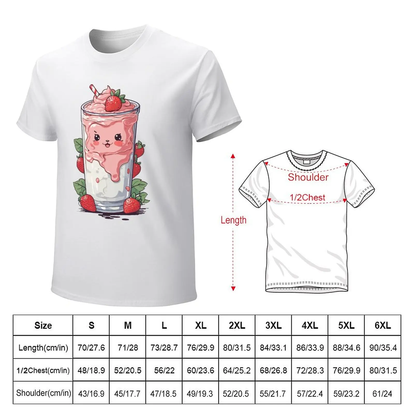 Strawberries Cute Milkshake Kawaii Fun T-Shirt heavyweights graphics men t shirts