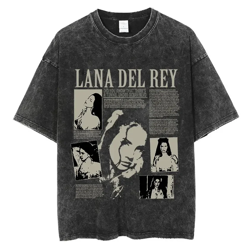 Singer Lana Del Rey Ldr Sailing Washed T-shirt Men Women Fashion Aesthetic Short Sleeve Tees Harajuku Vintage Streetwear T Shirt
