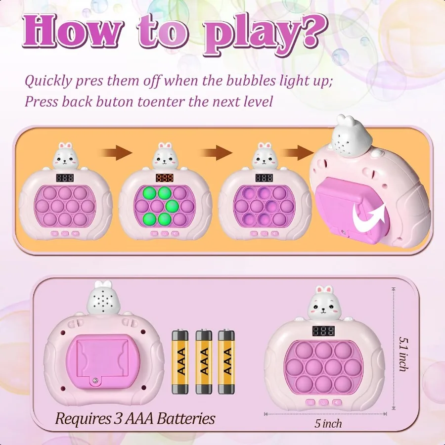 ポップゲーム ライトアップ フィジェットトイ 57 812 ハンドヘルドパズルゲーム 感覚玩具 LEDスクリーン付き 3歳～12歳向け ウサギ