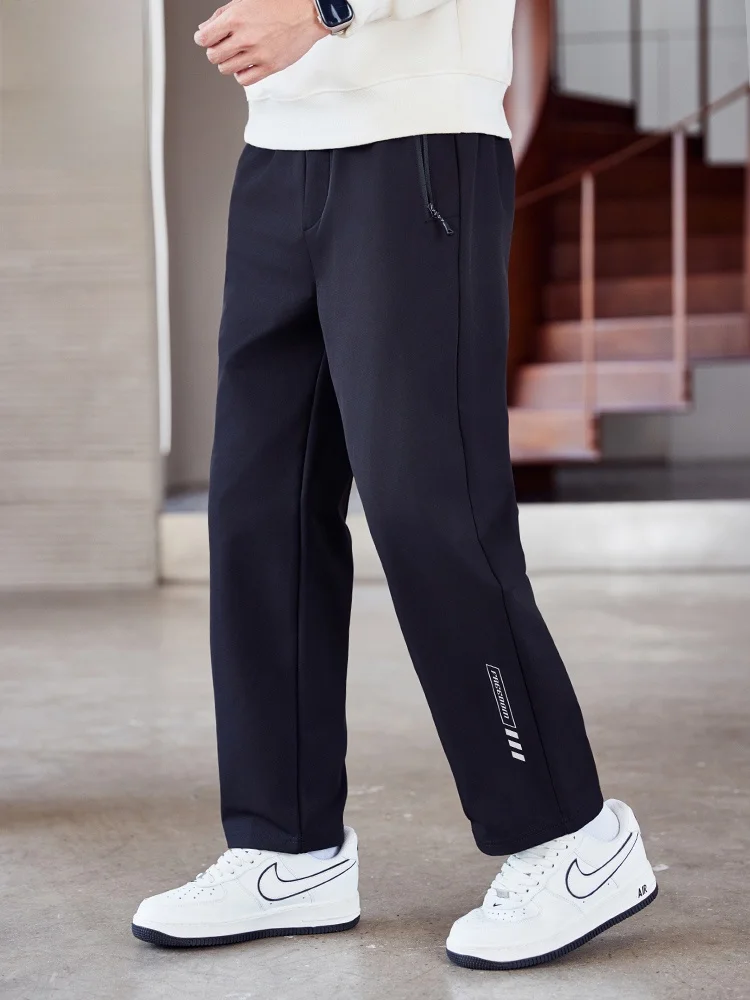 

Повседневные мужские брюки прямого кроя на молнии с высокой талией, широкие длинные брюки, весенняя молодежная модная новинка