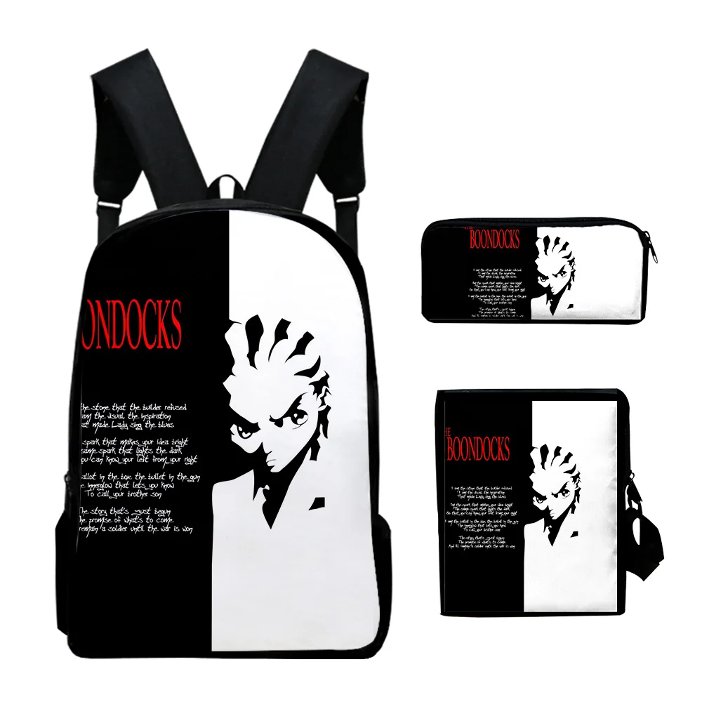 Popular Novelty The Boondocks 3D Print 3pcs/Set pupil School Bags Laptop Daypack Backpack Inclined shoulder bag Pencil Case