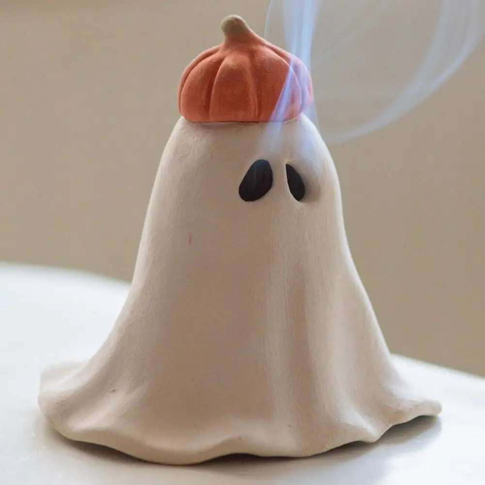 Resin Incense Burner Spooky Halloween Ghost Incense Holder Set for Home Decor Resin Pumpkin Witch Hat Aromatherapy for Bedroom