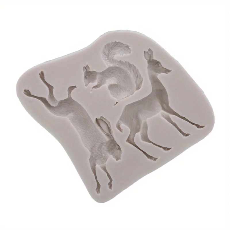 Forest Animals Chocolate Mold 3D Silicone Deer Squirrel Rabbit Candy Fondant Mold, Baking Tools