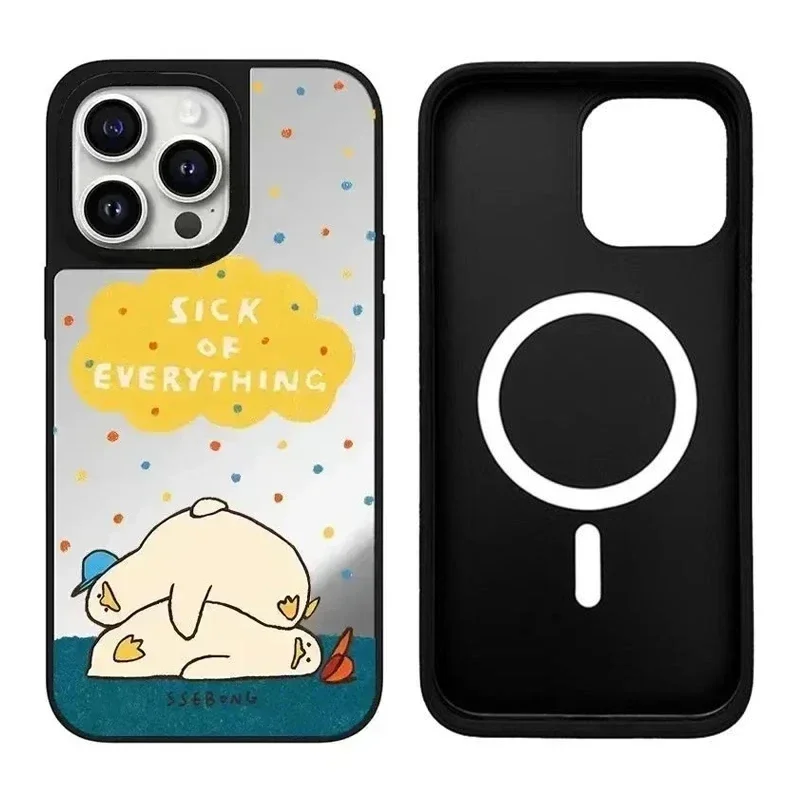 

Cute Duck iPhone 11 12 13 14 15 Pro Max Mirror Surface MagSafe Case Cover Shell