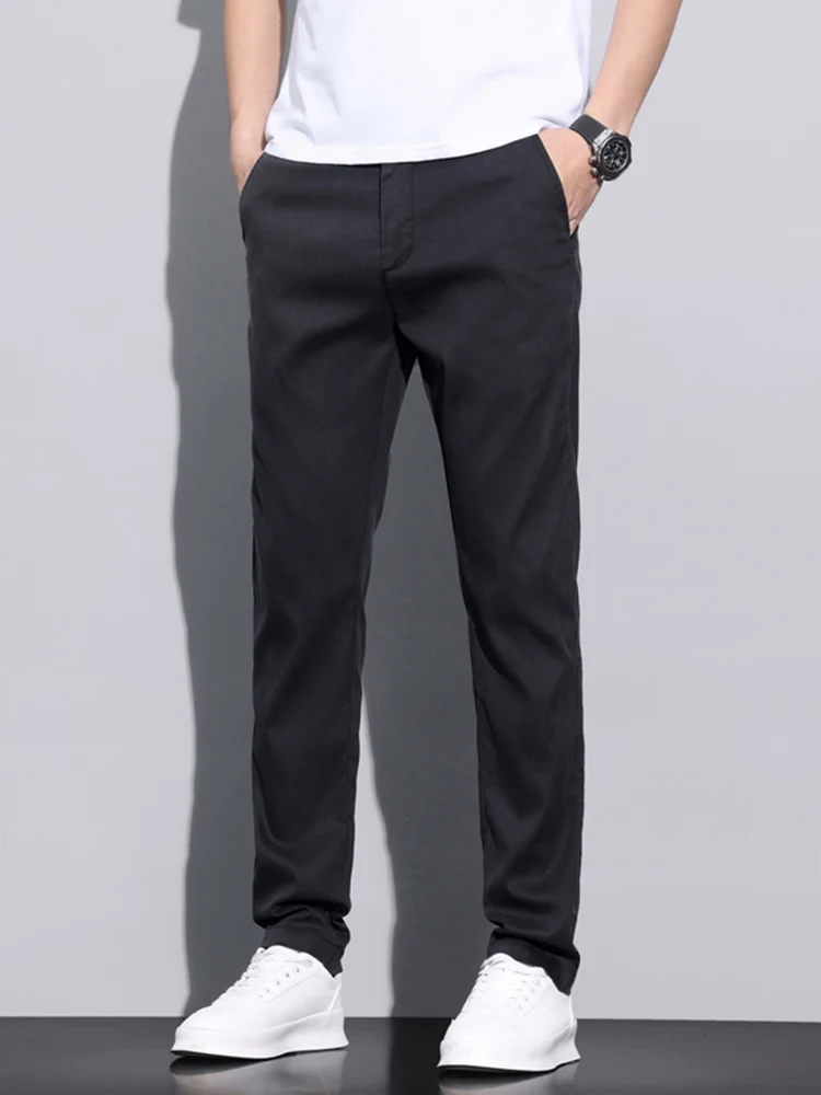 Brand Men Pants Soft Stretch Lyocell Fabric Summer Clothes Casual Pants Thin Elastic Waist Business Slim Trousers Male