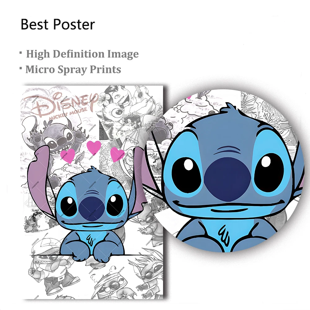 MINISO Disney Classic Anime Stitch Cartoon Character Wall Art Poster Prints Room Home Decoration Canvas Painting Pictures Gifts