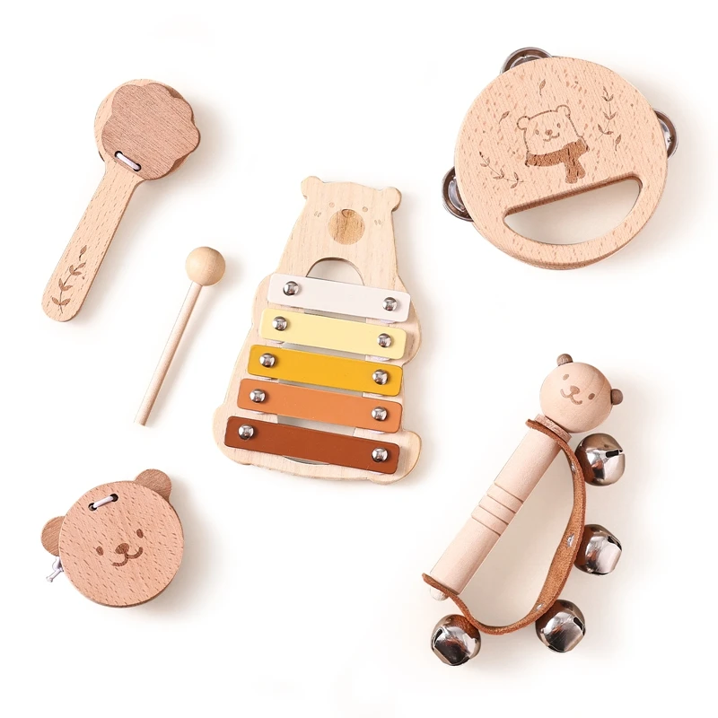 

Baby Wooden Musical Instruments Toys Montessori Toys Cartoon Bear Multifunctional Percussion Instruments Piano Education Toys