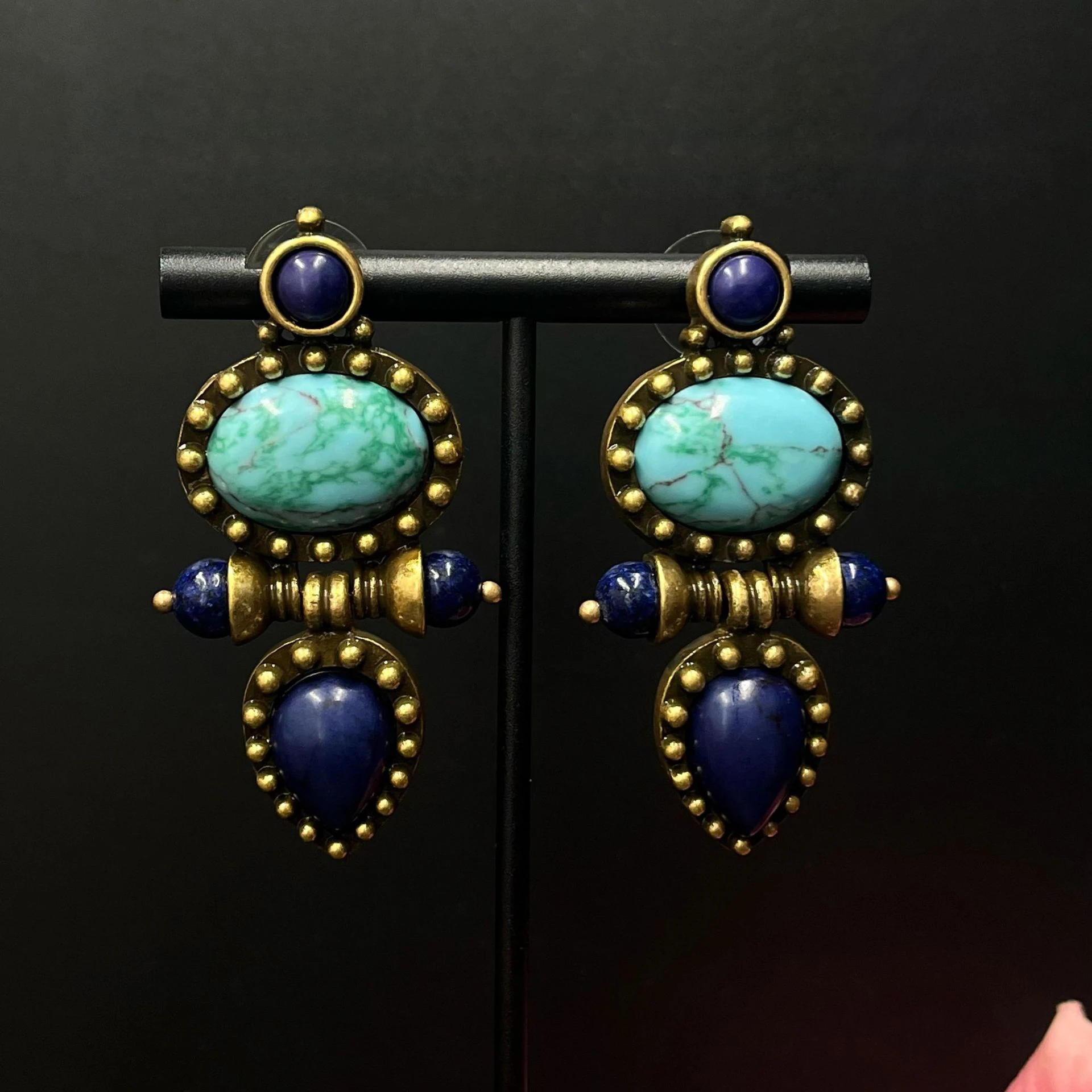 

Vintage European and American Turquoise Natural Stone pendant Earrings Exaggerated Earring Jewelry For Women