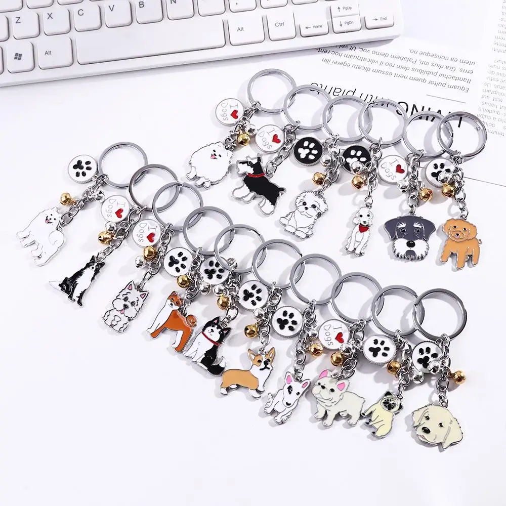 Women Bag Jewelry Husky Enamel Maltese Animal Bell Dog Pendant Dog Keychain Pet Keychain Pet Keyring