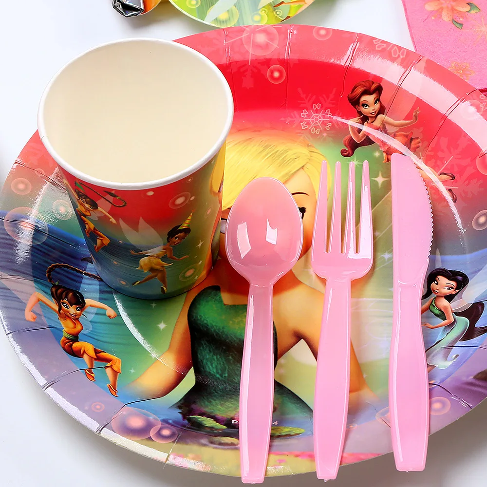 Disney Tinkerbell Bell Princess Disposable Plate Cup Straw Napkin Tablecloth Balloon Girl Baby Shower Birthday Party Decoration