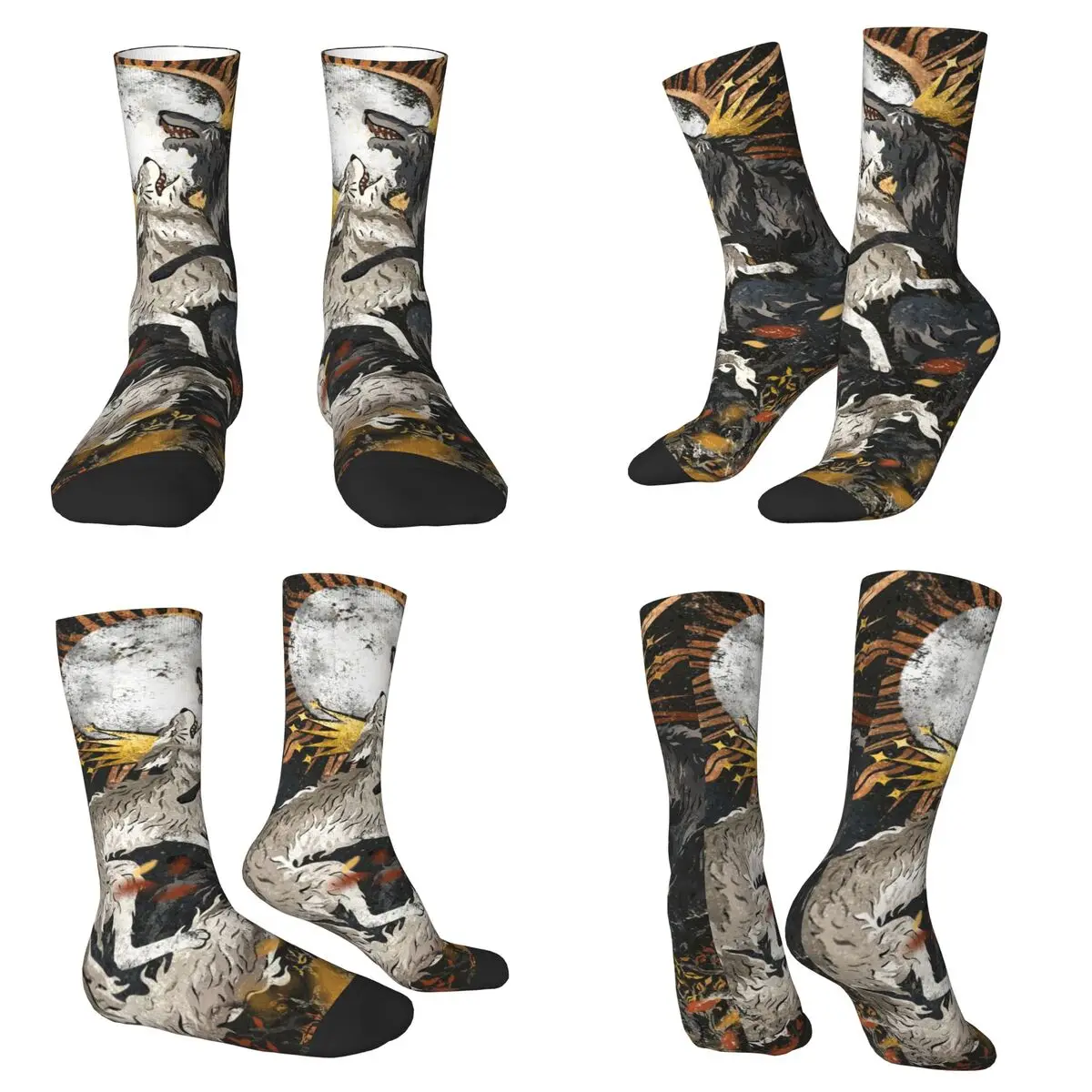 

Mysterious Black And White Wolf Socks High Quality Stockings All Season Long Sock Accessories for Man's Woman's Birthday Present