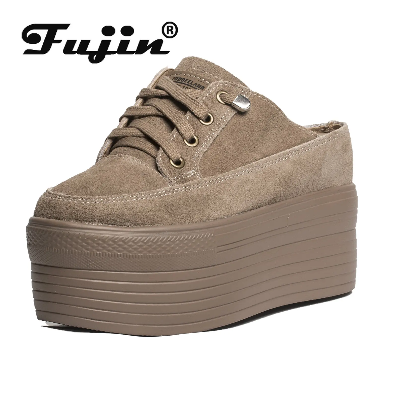 

Fujin 10cm 12cm Suede Genuine Leather Fashion Height Increasing Females Lady Casual Platform Wedge Women Slip on Shoe Summer