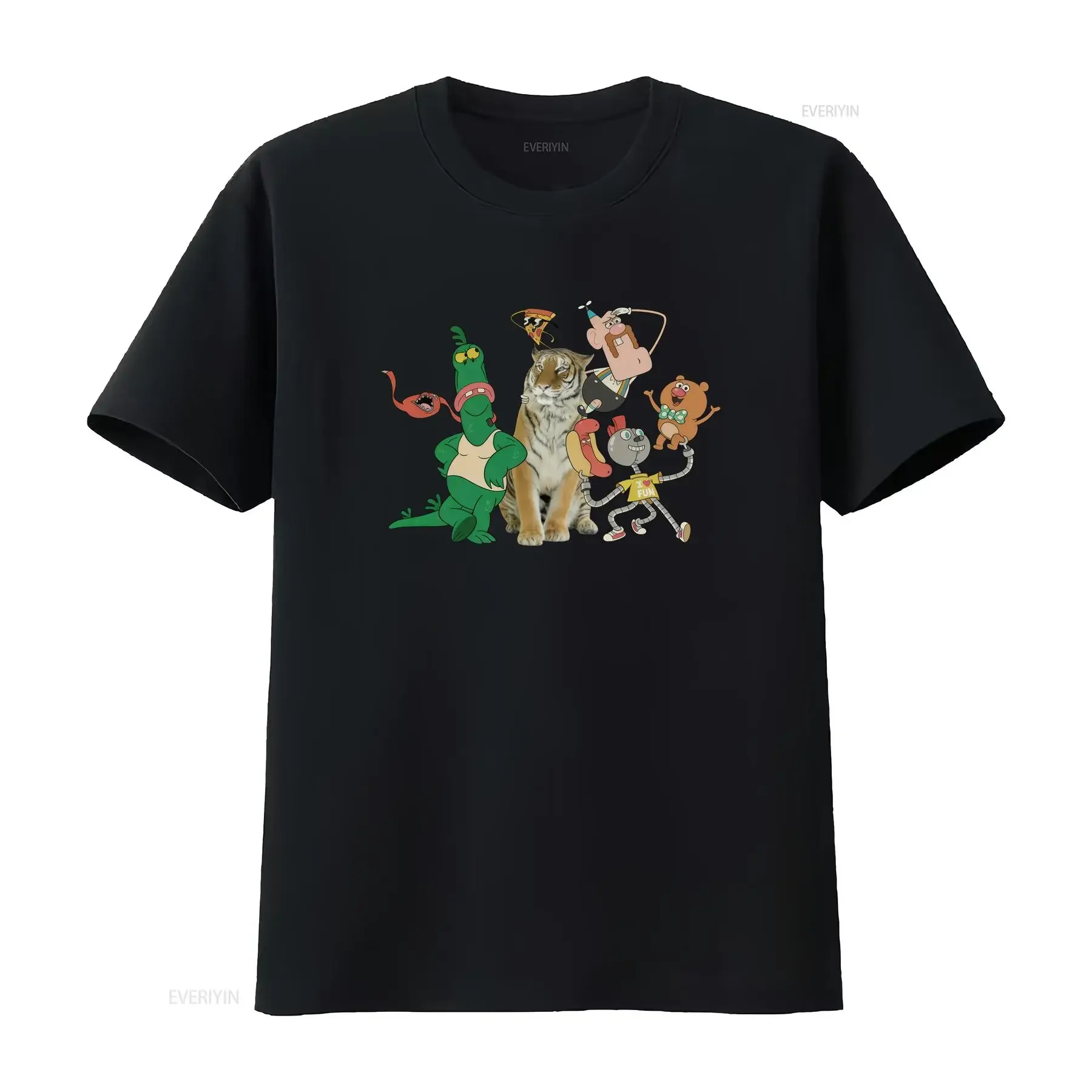 Camiseta Masculina Licenciada do Desenho Animado Uncle Grandpa Group, Preta Vintage Lavada, Casual Unissex, Elástica