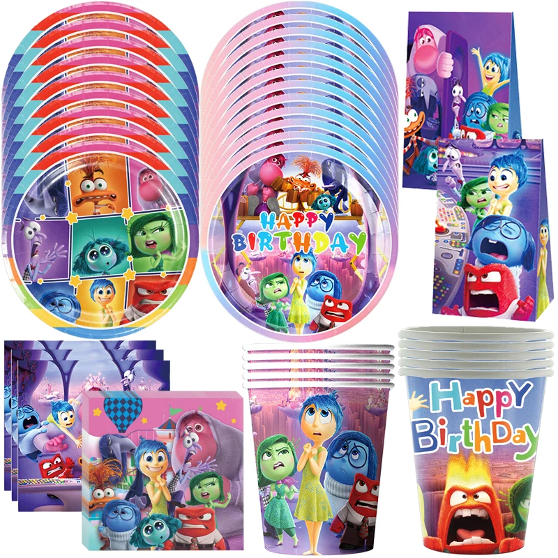 Disney Inside Out 2 Birthday Party Decoration Kit Inside Out Theme Paper Plates Napkins Cups Balloons Supplies Set Children Gift