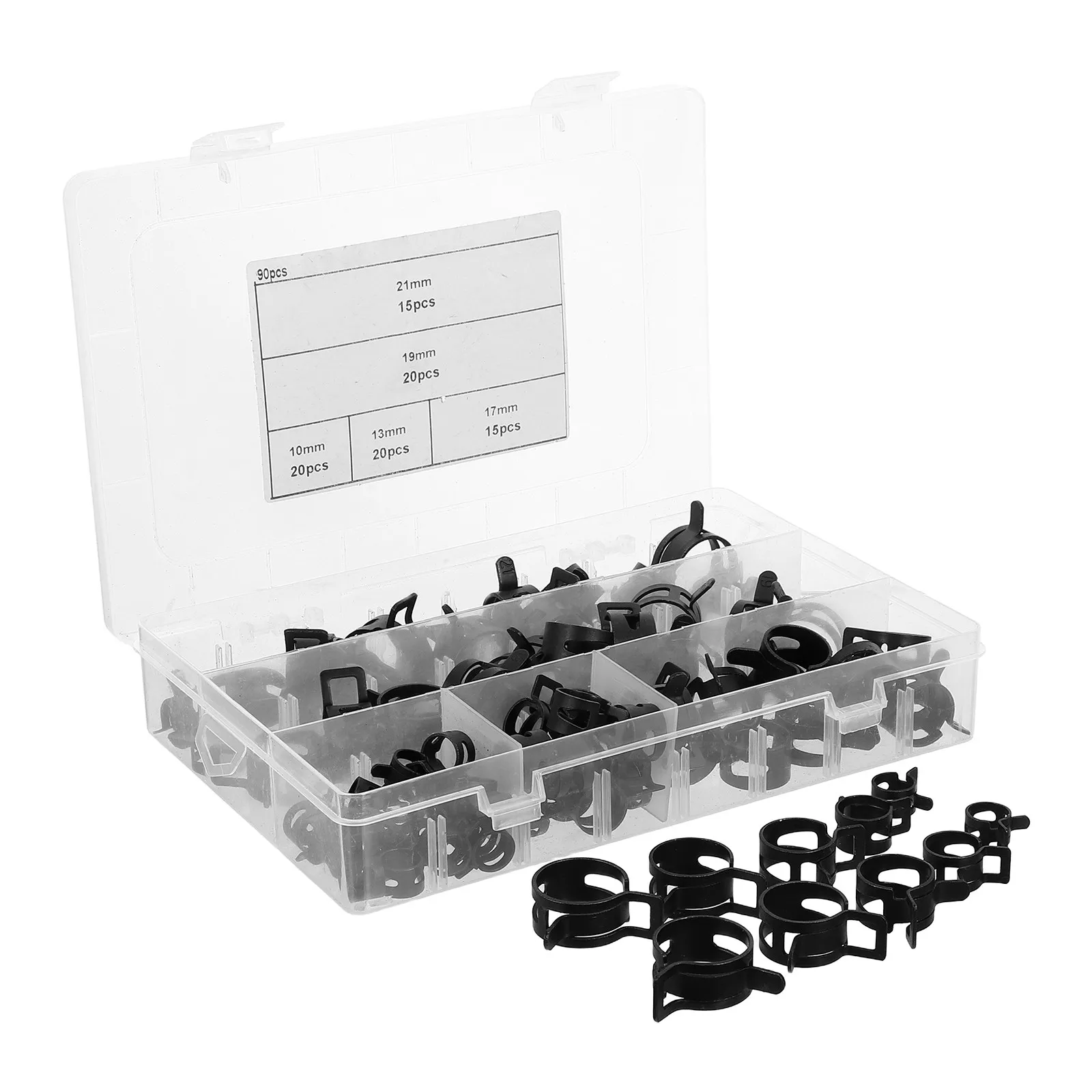 90Pcs Spring Hose Clamps Assortment Kit Flexible Metal Pipe Clips for Automotive Fluid Water Fuel Lines Secure Fastening Car