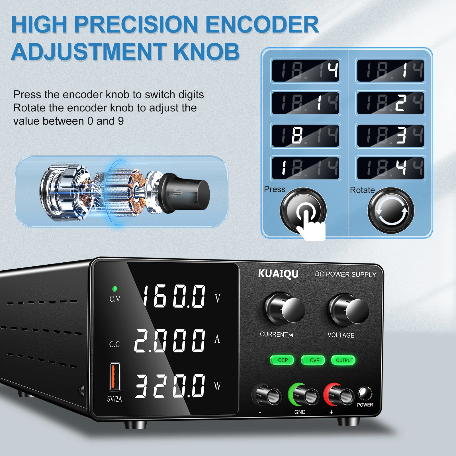 KUAIQU 0-30V 0-10A 0-300W Adjustable DC Power Supply OCP/OVP Bench Laboratory Switching Power Source For Repair PCB Testing image 4