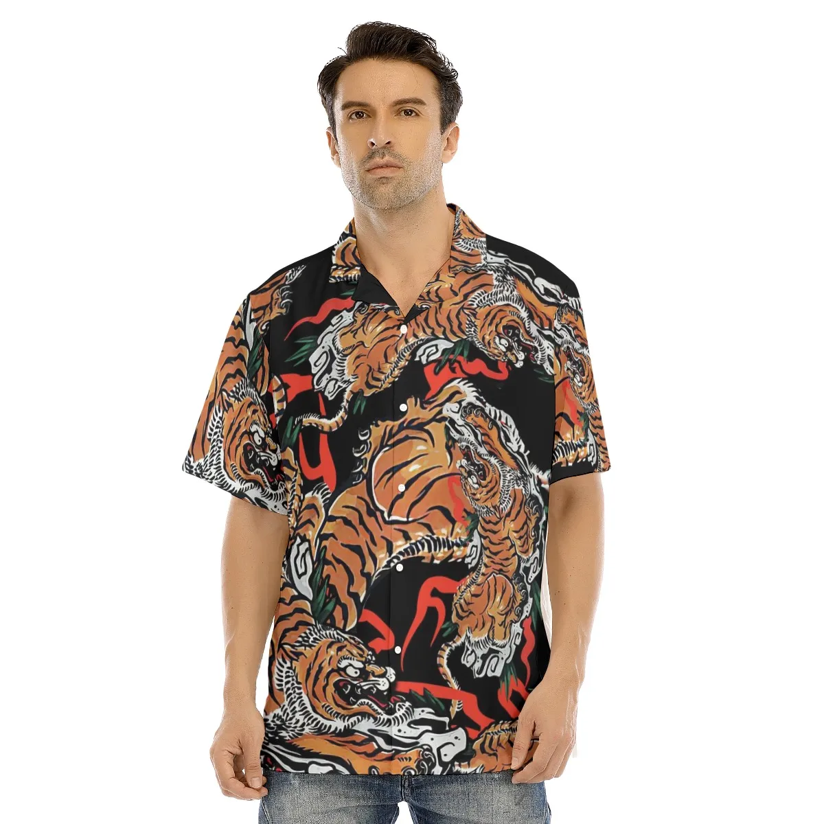 

Hawaii Shirt for Men Chinese New Year Tiger 3D Print Short-sleeves Cuban Shirt Casual Vintage Style for Men And Women