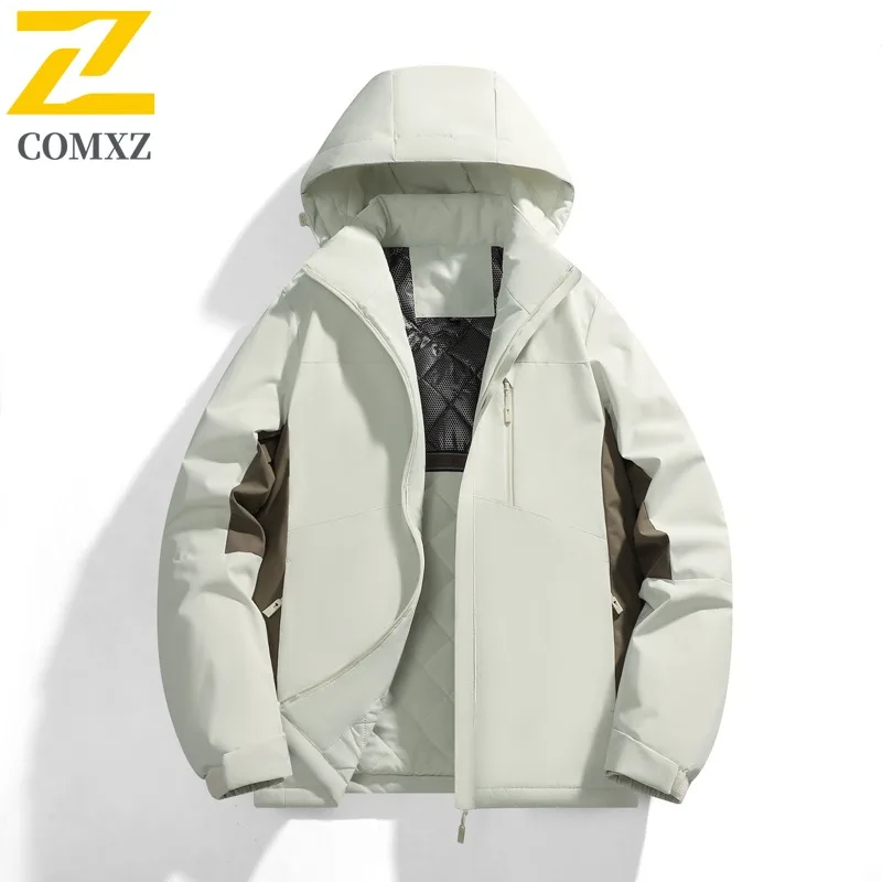 COMXZ 2025 Winter Graphene Couples Jacket Detachable Hood Waterproof Windproof Hiking Coat Outdoor Sports Casual Simple Fashion