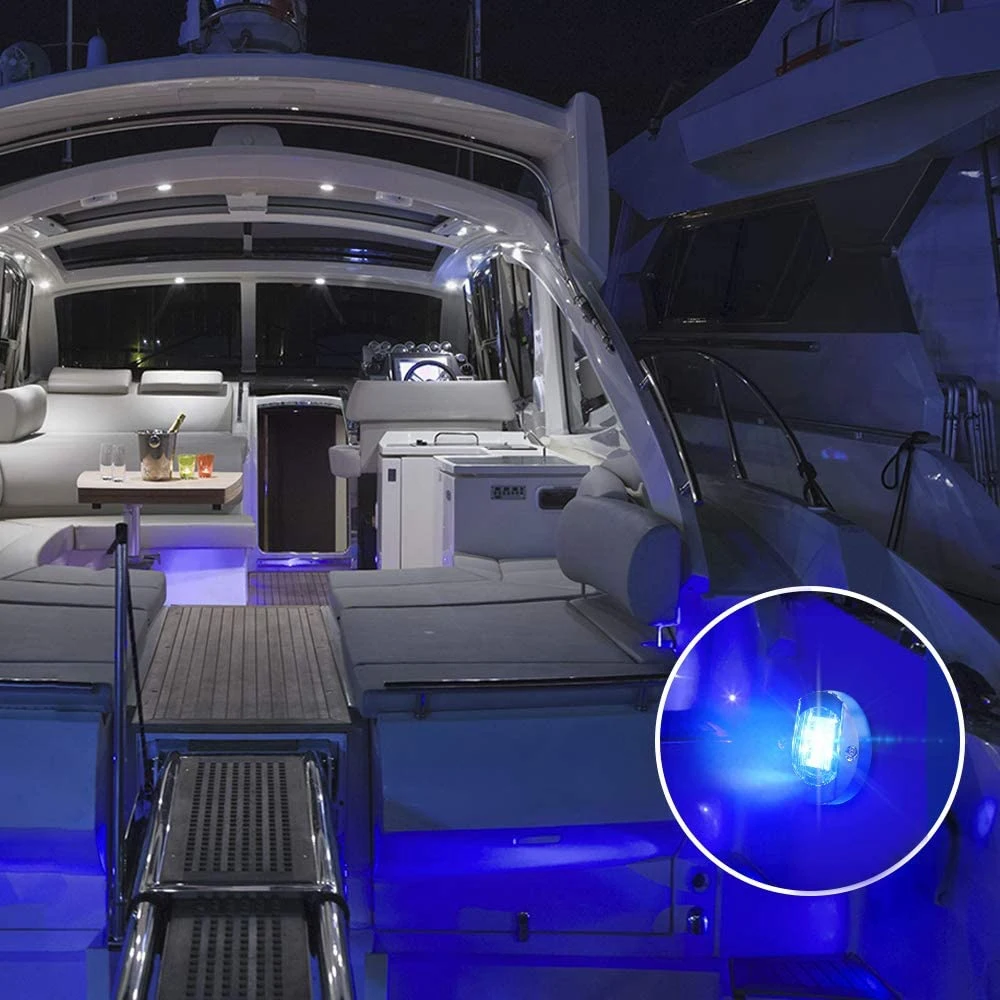 4 قطعة تيار مستمر 12 فولت مركبة بحرية مستديرة LED أضواء مجاملة المقصورة سطح السفينة ستيرن 6 LED الجانب ماركر ضوء الملاحة الضوء الأزرق