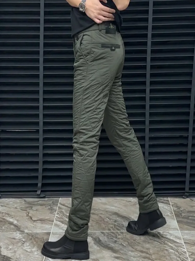 

Winter New Sle Men's Trendy Slim Fit Cotton Pants Diamond Pattern Casual Versatile Cold Proof Long Trousers Outdoor Wear