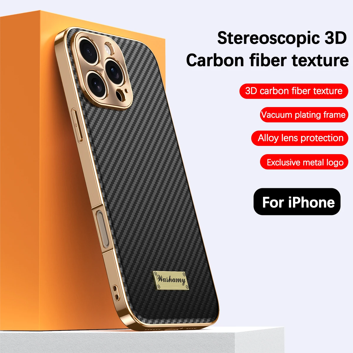 

Luxury 3D Carbon Fiber Textured Plating Leather Phone Case For iPhone 16 15 14 13 Pro Max Plus Alloy Metal Lens Shockproof Cover