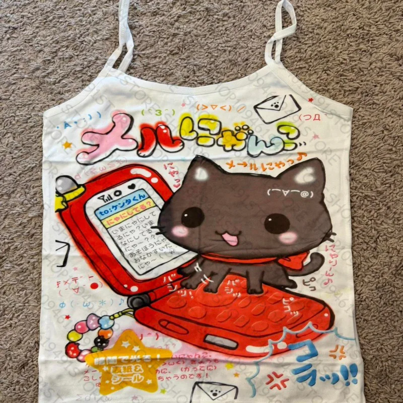 Camiseta sin mangas con estampado gráfico de Manga Y2K para mujer, camisola con tirantes finos, ropa de calle Harajuku ajustada estética, camiseta sin mangas