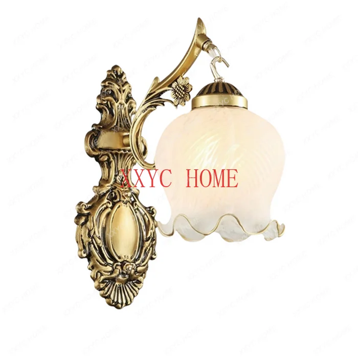 European style single head wall lamp, glass lampshade, bedside mirror, front corridor