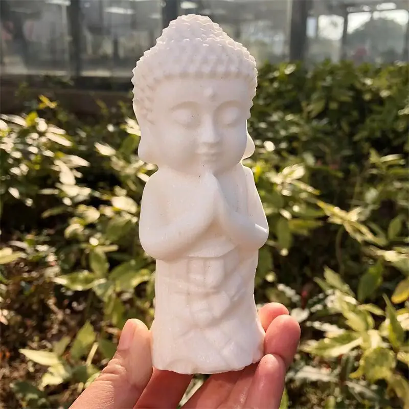 

Natural White Marble Jade Buddha Carving Healing Crystal Reiki Figurine Gemstone Ornament Craft Gift 1PCS