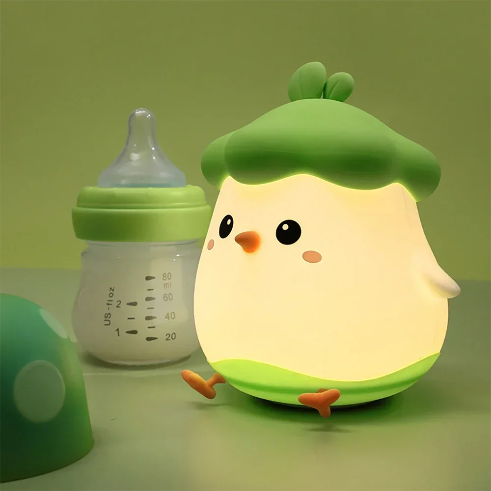 

LED NightLight Veggie Chick Shape Silicone Patting Lamp Bedroom Bedside Decor Festival Atmosphere Light Holiday Gift for Couple