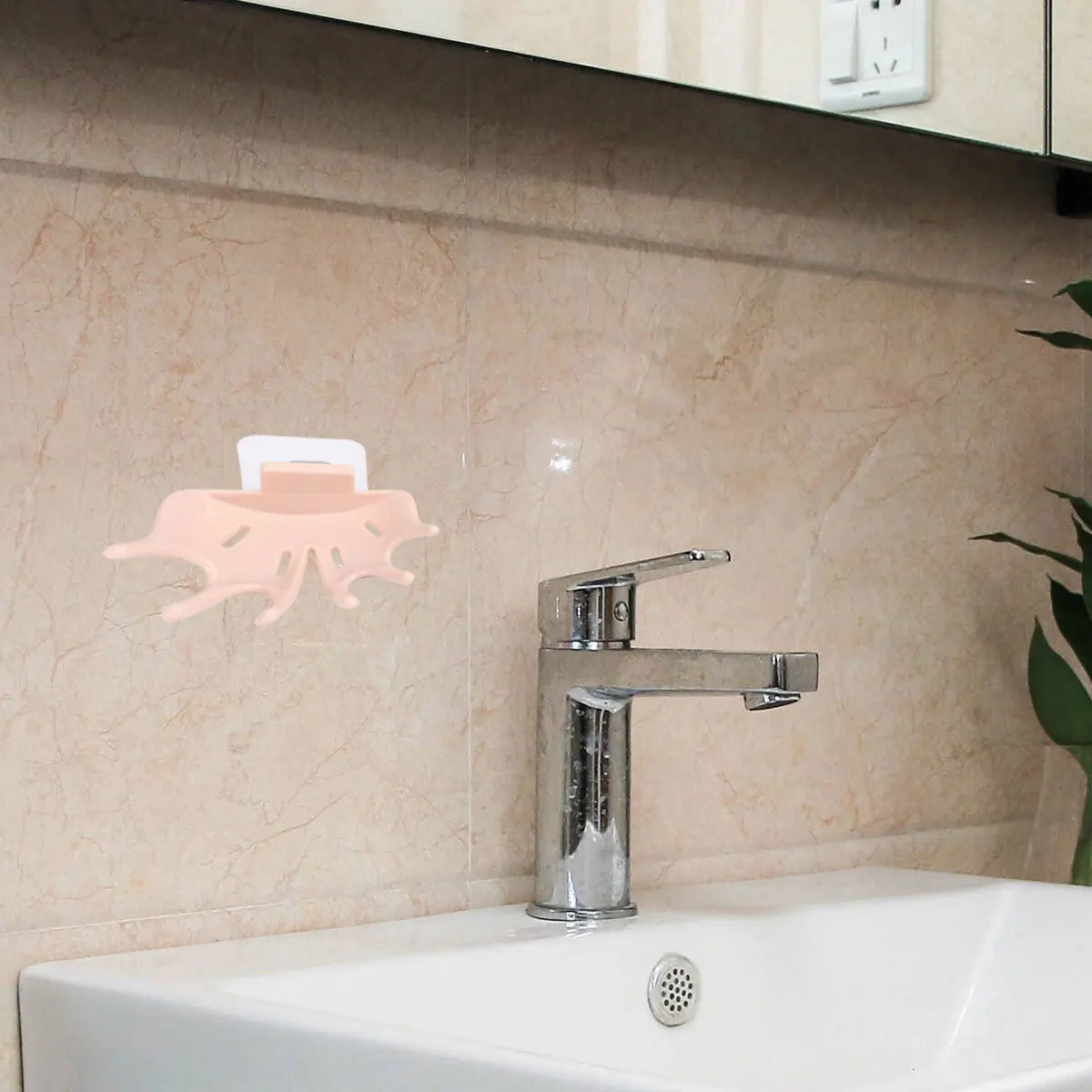 

Soap Box Hand-shaped Holder Container with Cover Punch- Dish Lid Drain Rosy