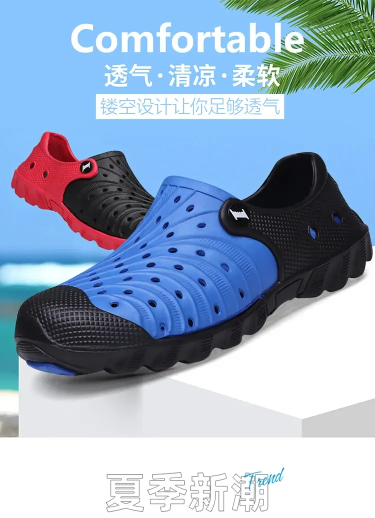 Men Summer Outdoor Beach Slippers Wearing Sandals Outside Sandals Beach Hole Shoes Garden Shoes Couple Muller Shoes for Male image 2