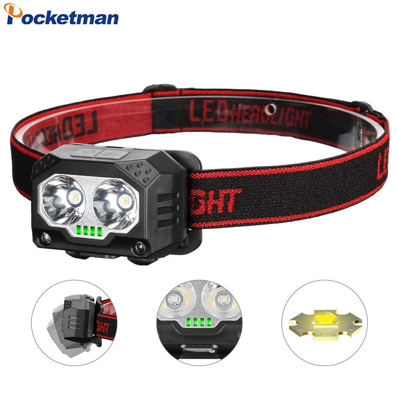 Smart Motion Sensor Super Bright LED Headlamp USB Rechargeable Headlight Outdoor Waterproof Induction Head Lamp Head Flashlight