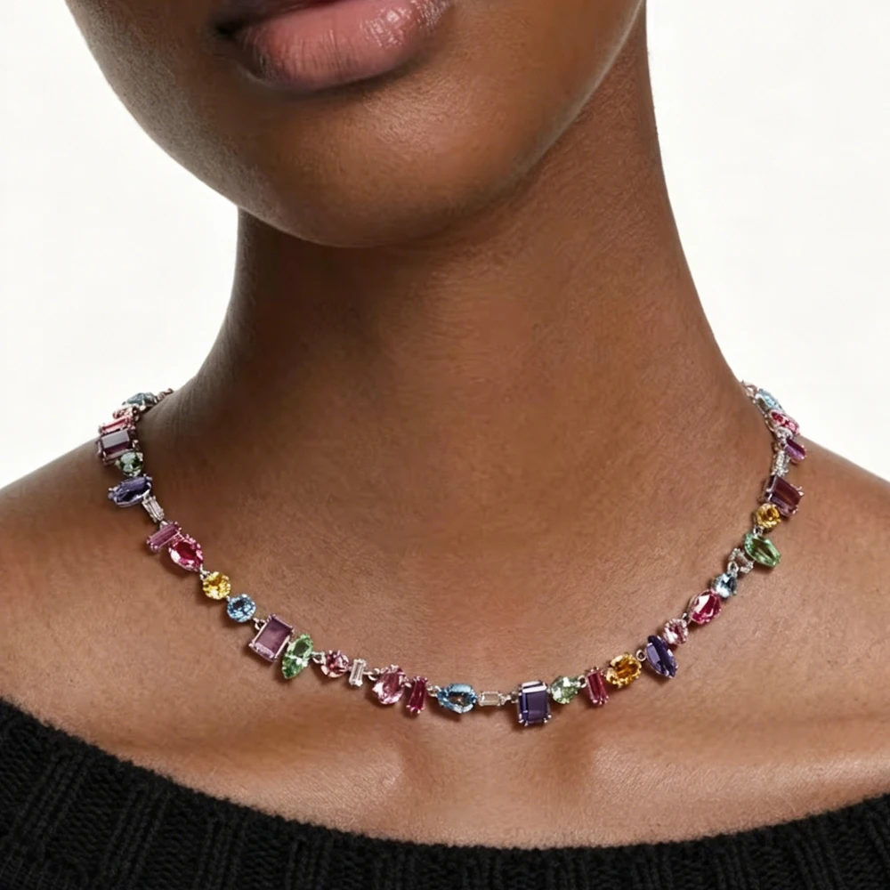 

VKVVA Dopamine Candy Color Glass Crystal Jewelry Set Unique Choker Necklace Bracelet Earrings Fashion Women Bridal Wedding Gift