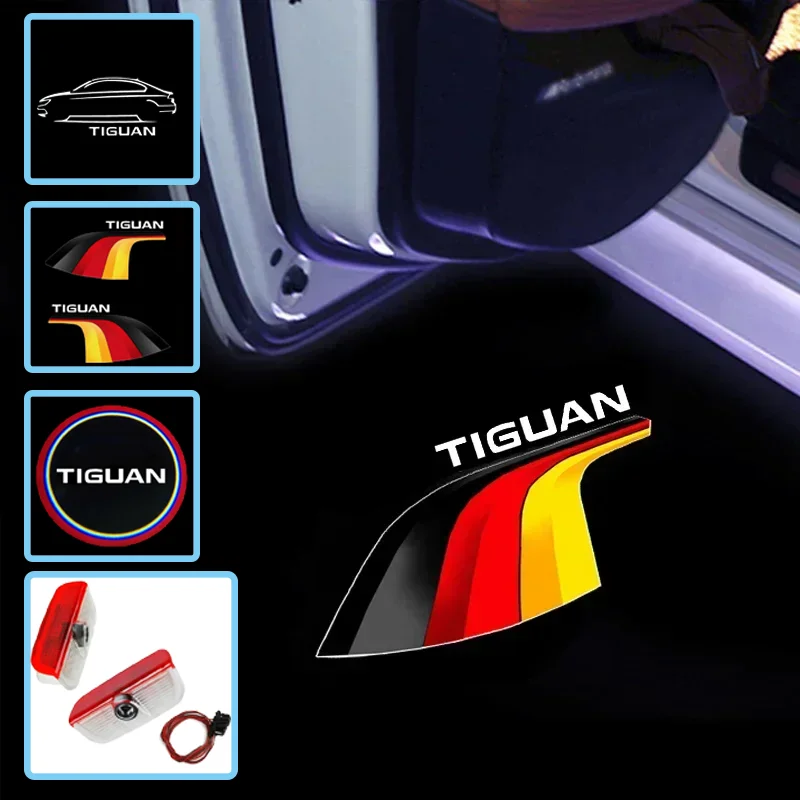 2Pcs For Volkswagen VW Tiguan 2010-2024 LED Car Door Welcome Lights Auto Emblem Projector Ghost Shadow Lamp Decoration
