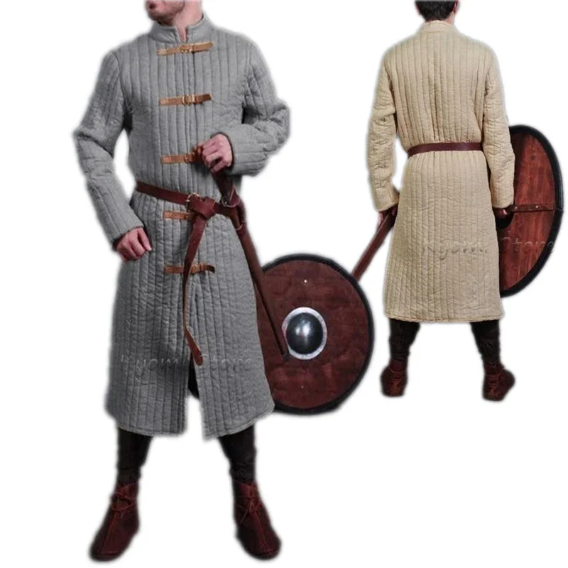 Medieval Viking Warrior Knights Costume Adult Men Gambeson Turtleneck Jacket Battle Hero Padded Winter Coat Pirate Cosplay